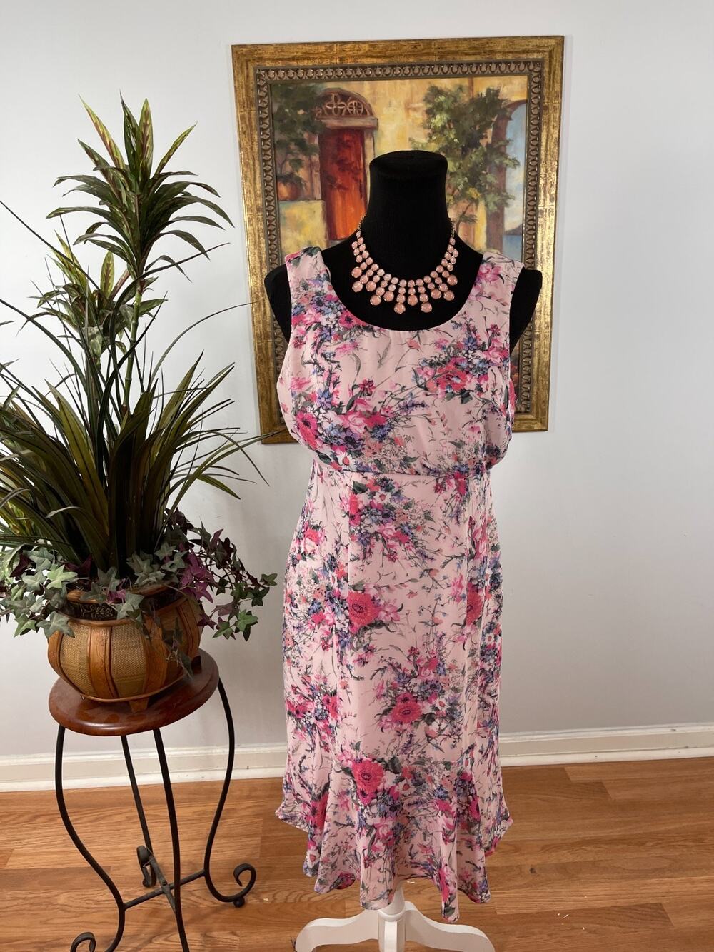 R&M Richards Midi Dress Women's 6 Pink Floral Ruffle Hem Cottagecore Soft Girl
